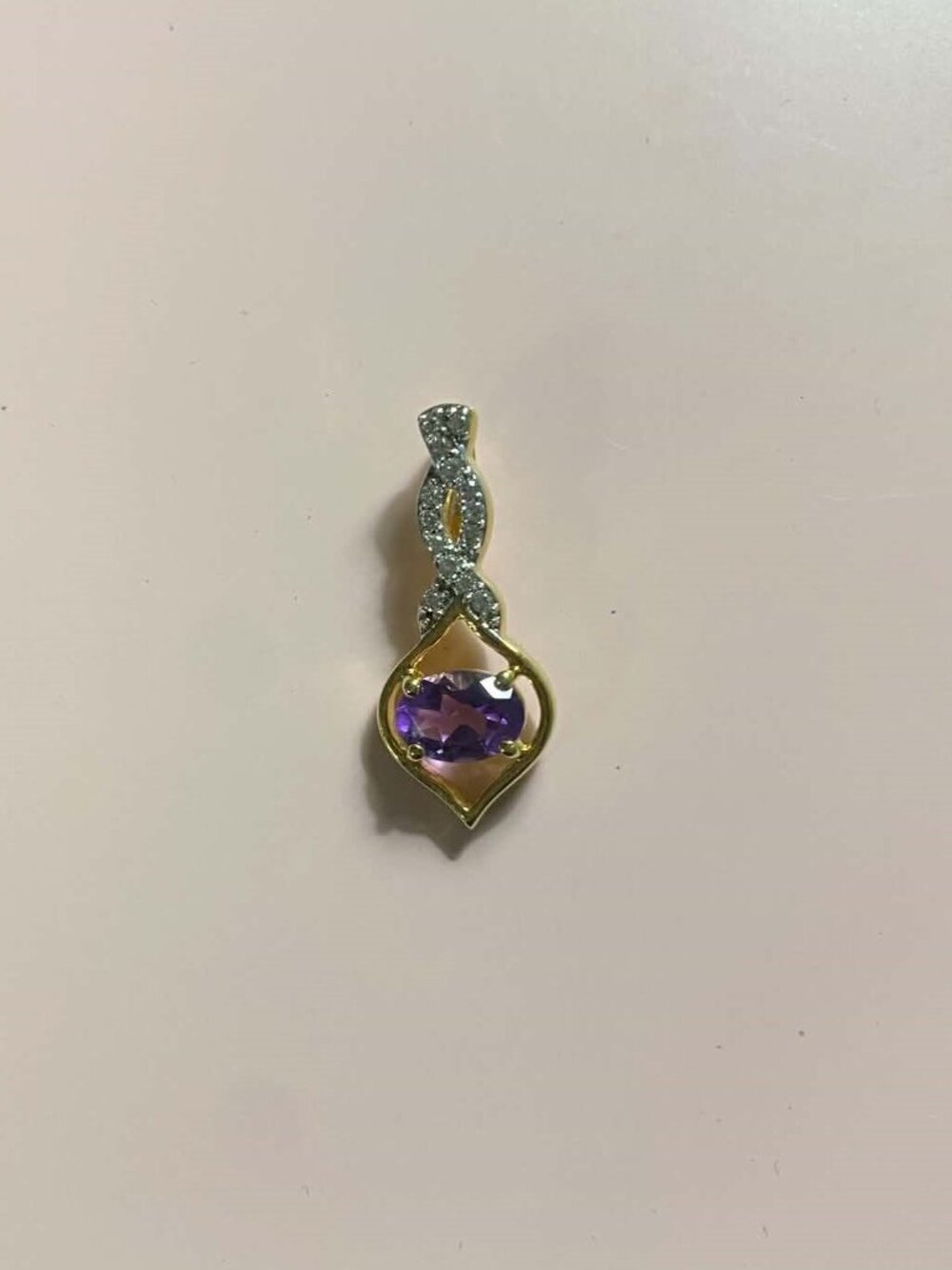 .925 Silver Natural Oval Amethyst Gemstone February Birthday Gold Plated Pendant